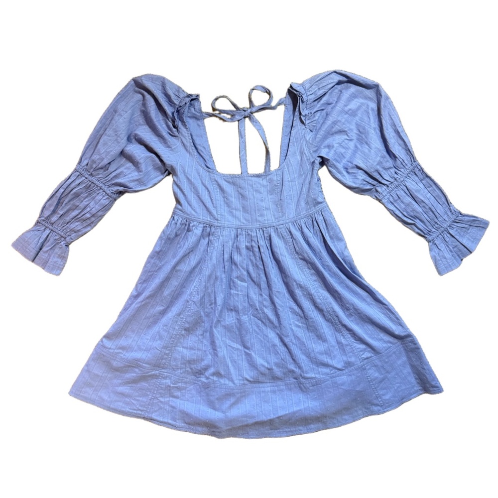 Anthropologie Pilcro Long Sleeve Textured Square Neck Babydoll Dress Washed Blue